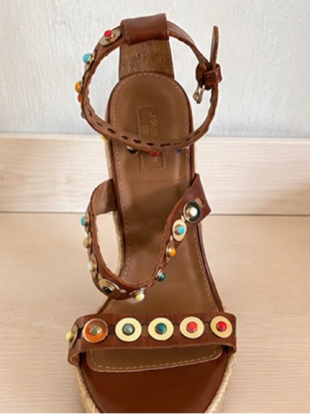 Aquazzura Brown Studded Leather Espadrille Wedge Sandals Size 40 NWT - Picture 3 of 9